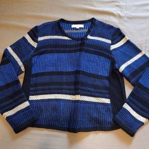 Loft Asymmetrical Blue/White Striped Sweater